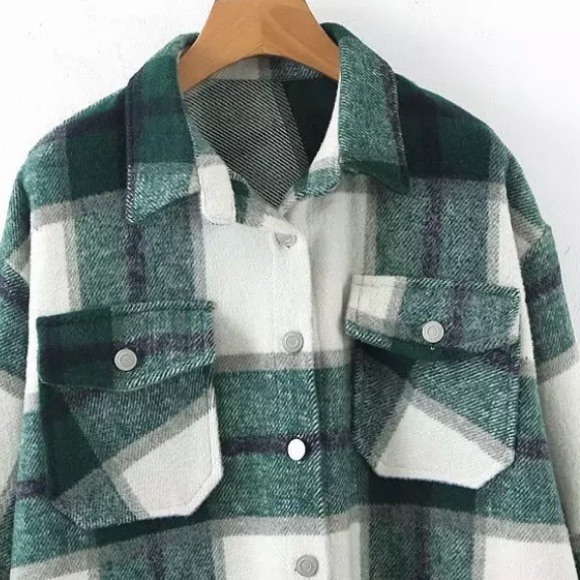 SOLD OUT Green Plaid Oversized Flannel Shacket Shirt Jacket - Picture 9 of 11